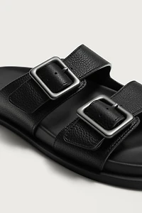 Tumbled Leather Buckle Sandals