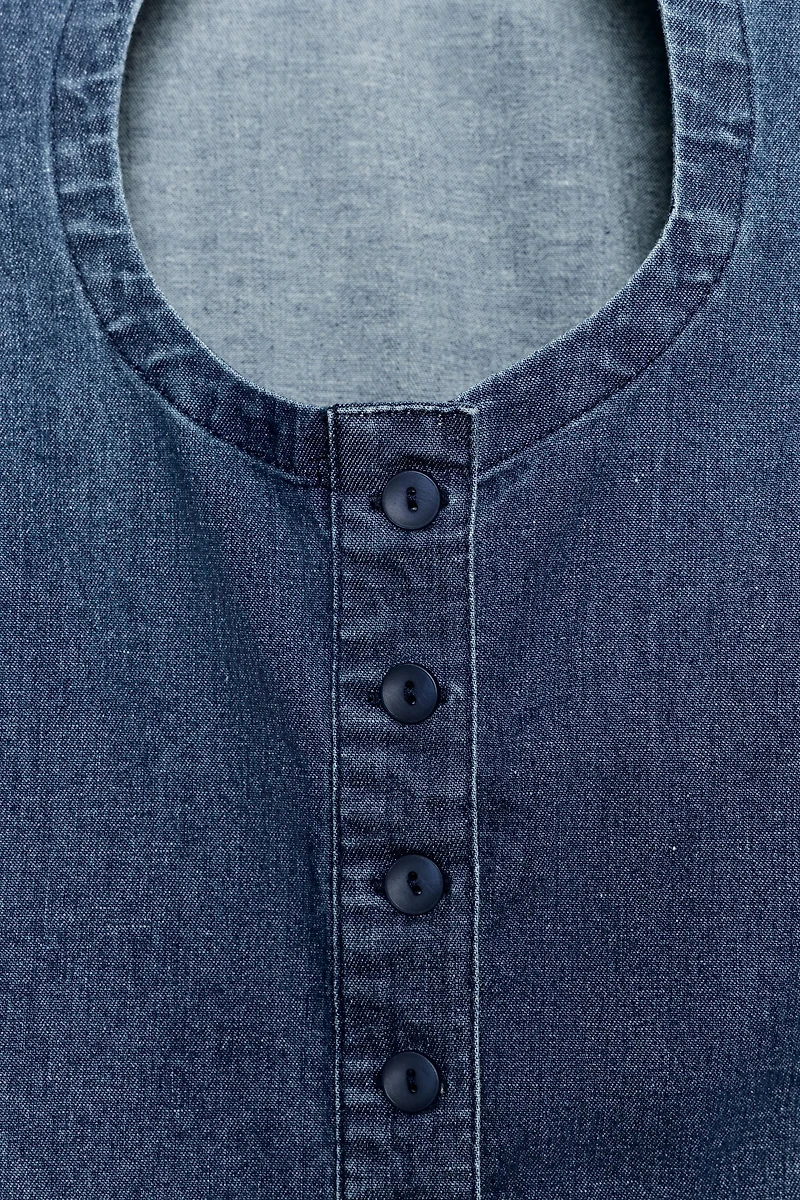FAUX DENIM BUTTON-UP TOP