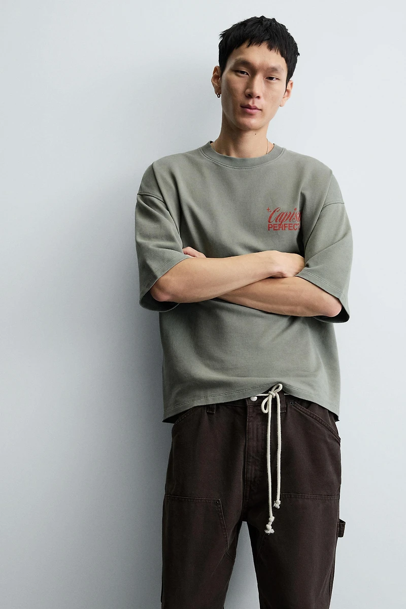 WASHED PRINTED TEXT SWEATSHIRT