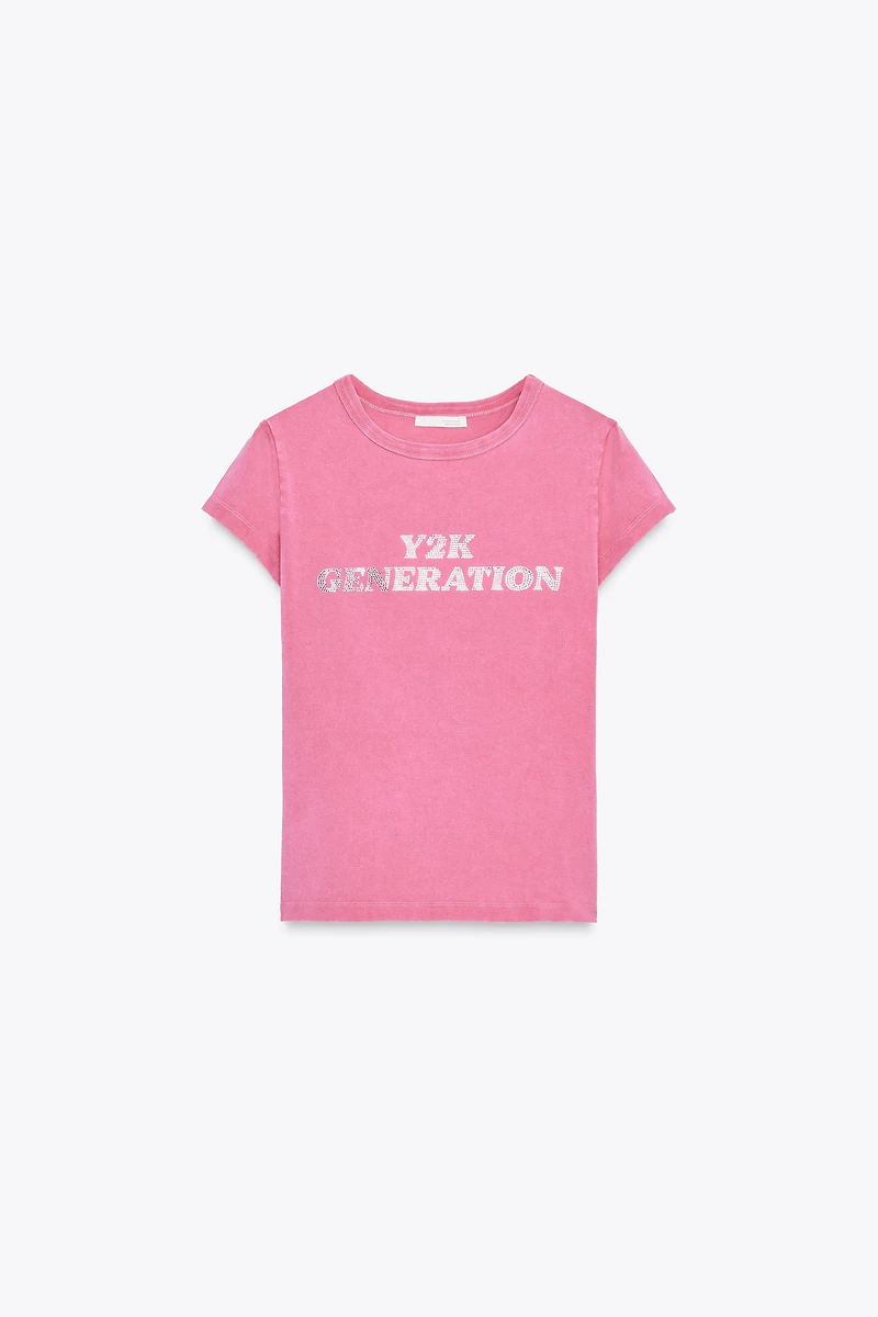 WASHED EFFECT RHINESTONE T-SHIRT