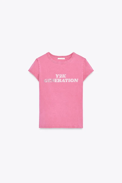 WASHED EFFECT RHINESTONE T-SHIRT