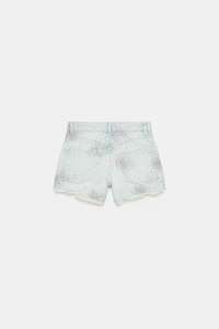 RIPPED HIGH-RISE RHINESTONE DENIM SHORTS