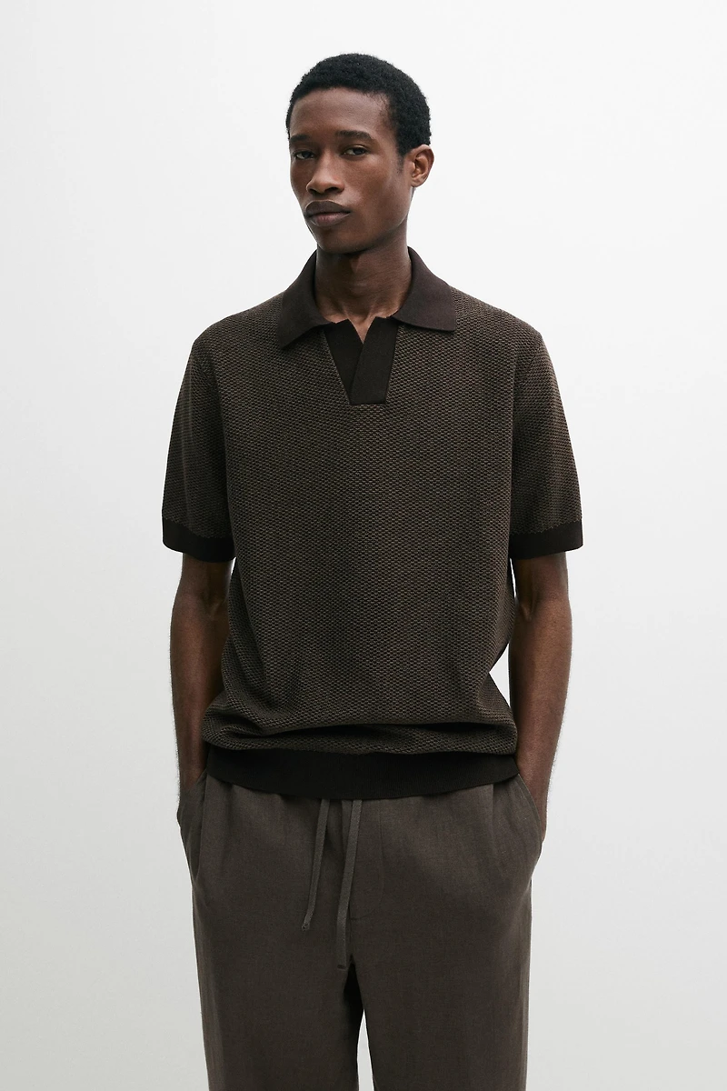 100% cotton textured knit polo sweater