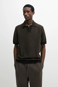 100% cotton textured knit polo sweater