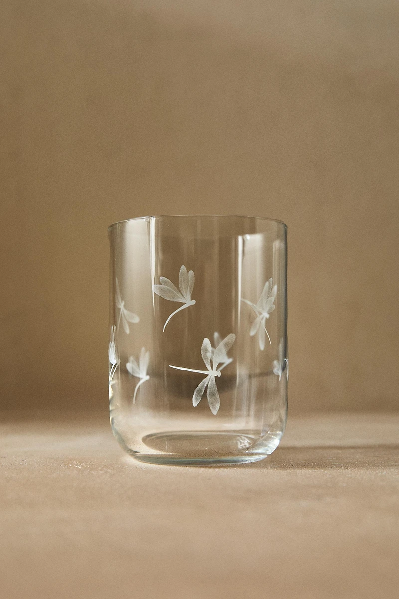 VERRE MOTIF LIBELLULE