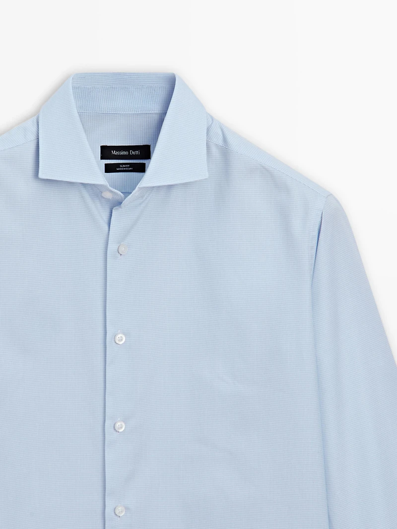 Chemise slim à micro-carreaux 100 % coton