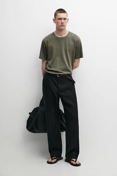 Linen and cotton double-collar T-shirt