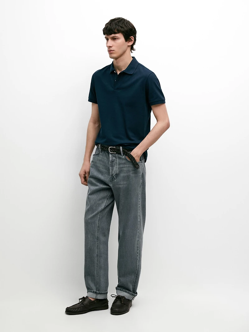 Micro-textured cotton piqué polo shirt