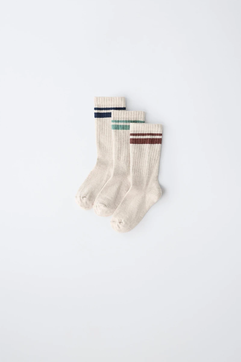 LOT DE TROIS PAIRES CHAUSSETTES HAUTES À RAYURES SPORTIVES