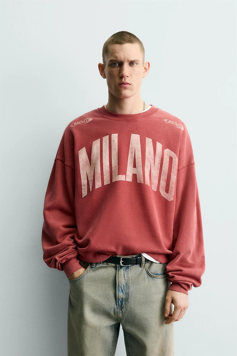 WASHED COMBINATION PRINT SWEATSHIRT