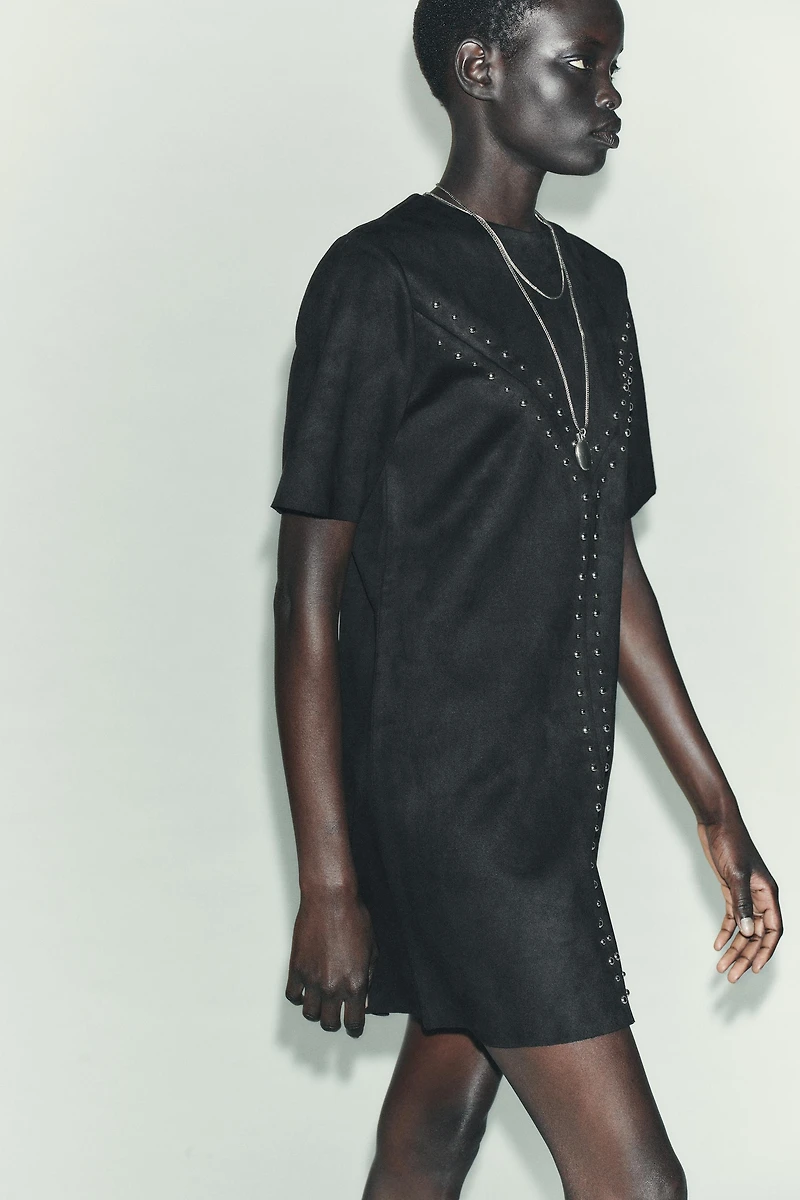 FAUX SUEDE STUDDED DRESS