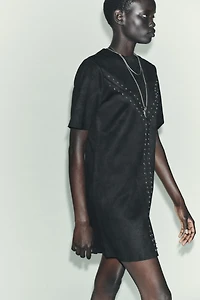 FAUX SUEDE STUDDED DRESS