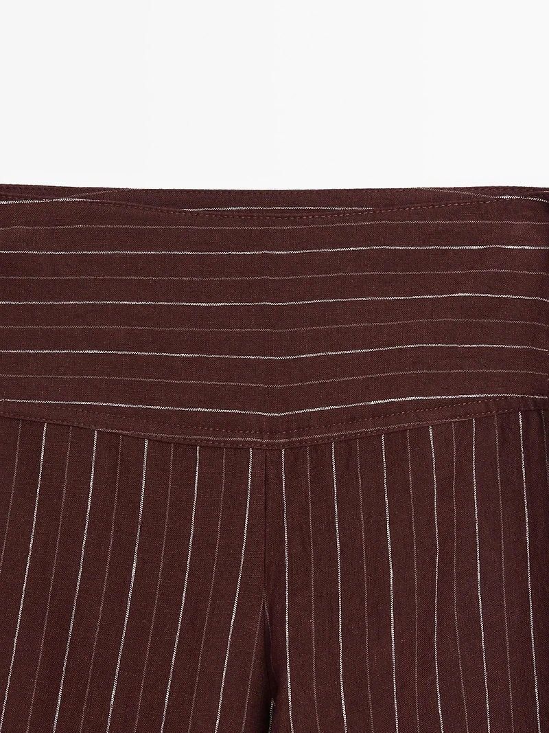 Pantalon large lin taille haute