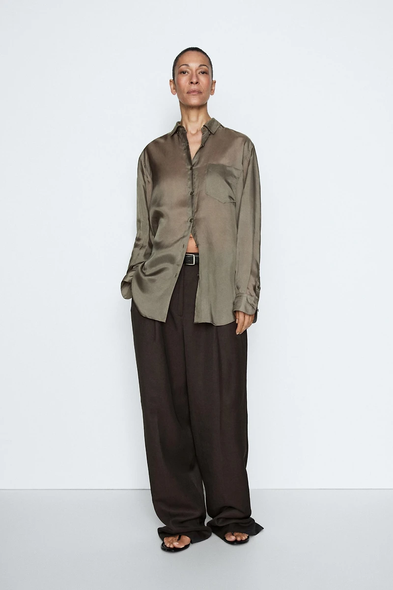 Flowing satin shirt with pocket - STUDIO