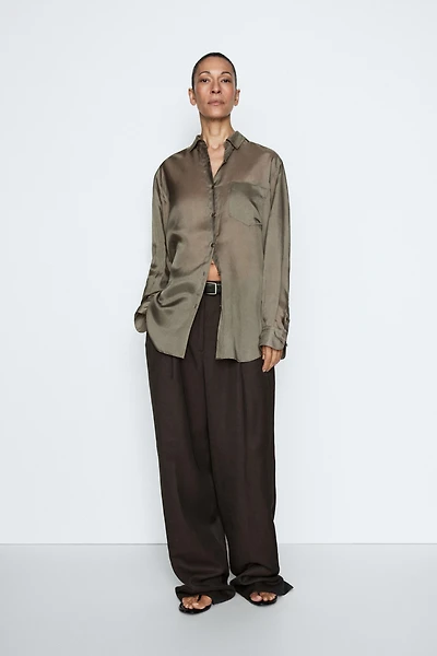 Flowing satin shirt with pocket - STUDIO