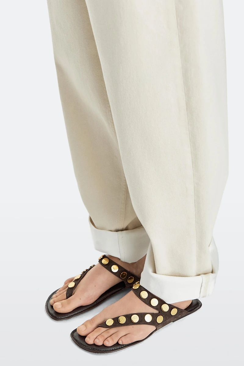 Split leather sandals with studs