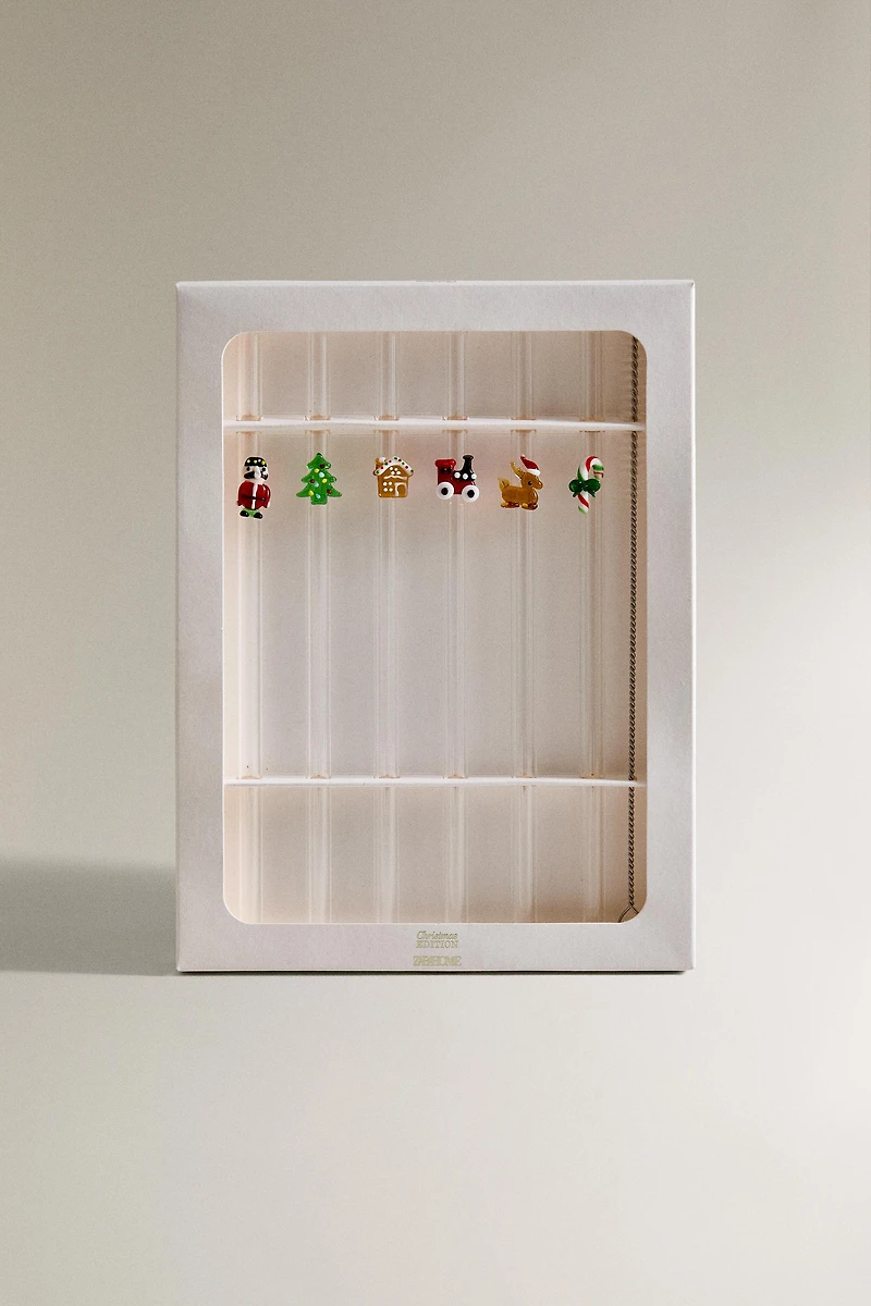 SET OF GLASS STRAWS WITH CHRISTMAS FIGURES (SET OF 6)