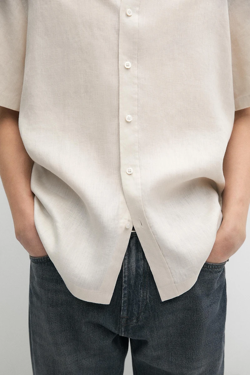 Regular fit 100% linen short sleeve shirt
