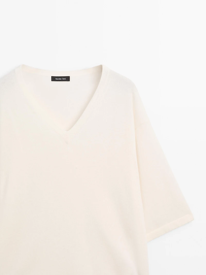 Pull à col en V laine mélangée