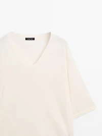 Pull à col en V laine mélangée