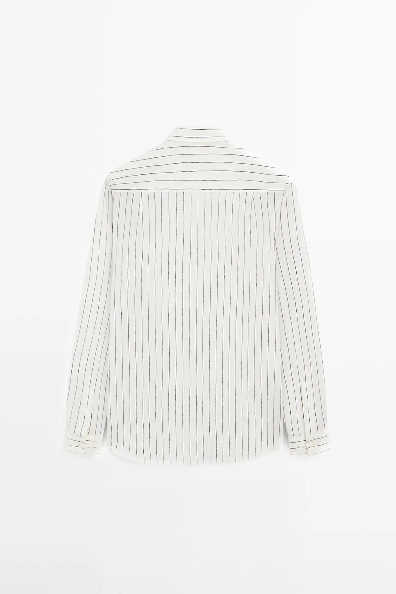 100% linen slim fit striped shirt