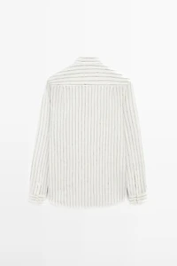 100% linen slim fit striped shirt