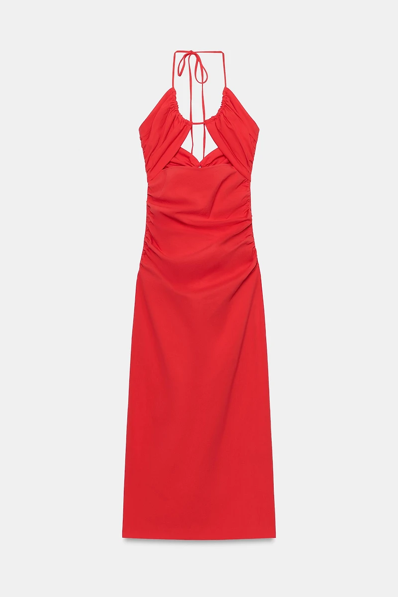 DRAPED CUT-OUT TUBE MIDI DRESS