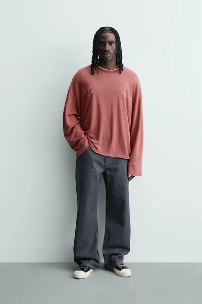 RELAXED FIT COTTON - LINEN TEXT T-SHIRT