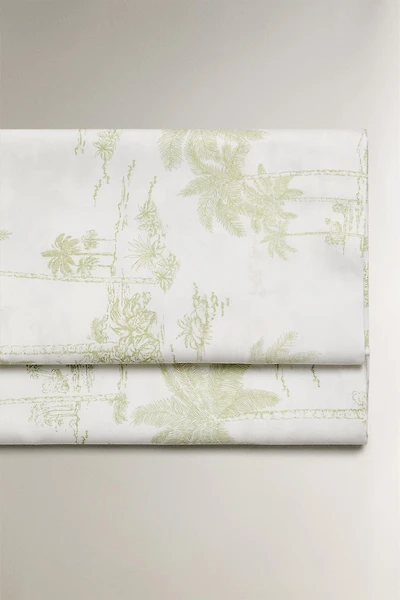 TOILE DE JOUY SATEEN FLAT SHEET WITH PALM TREES