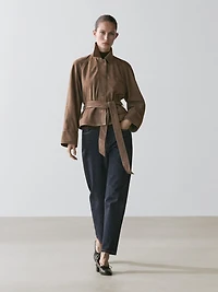 Suede leather jacket with belt