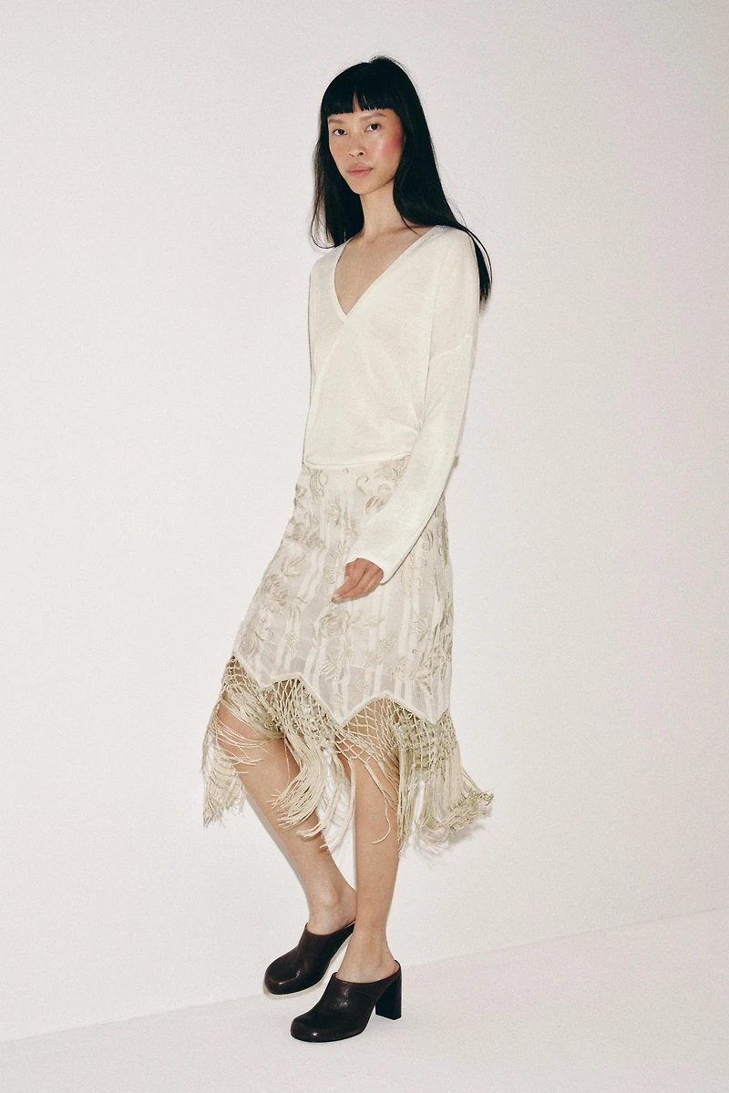 ZW COLLECTION EMBROIDERED FRINGED SKIRT