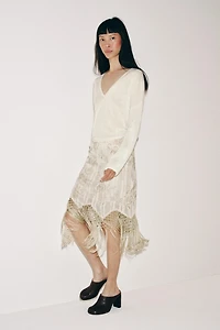 ZW COLLECTION EMBROIDERED FRINGED SKIRT