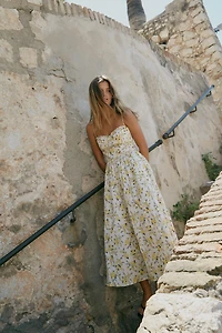 ROBE MIDI EN POPELINE IMPRIMÉE FLEURS