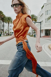 SATIN EFFECT TIE TOP