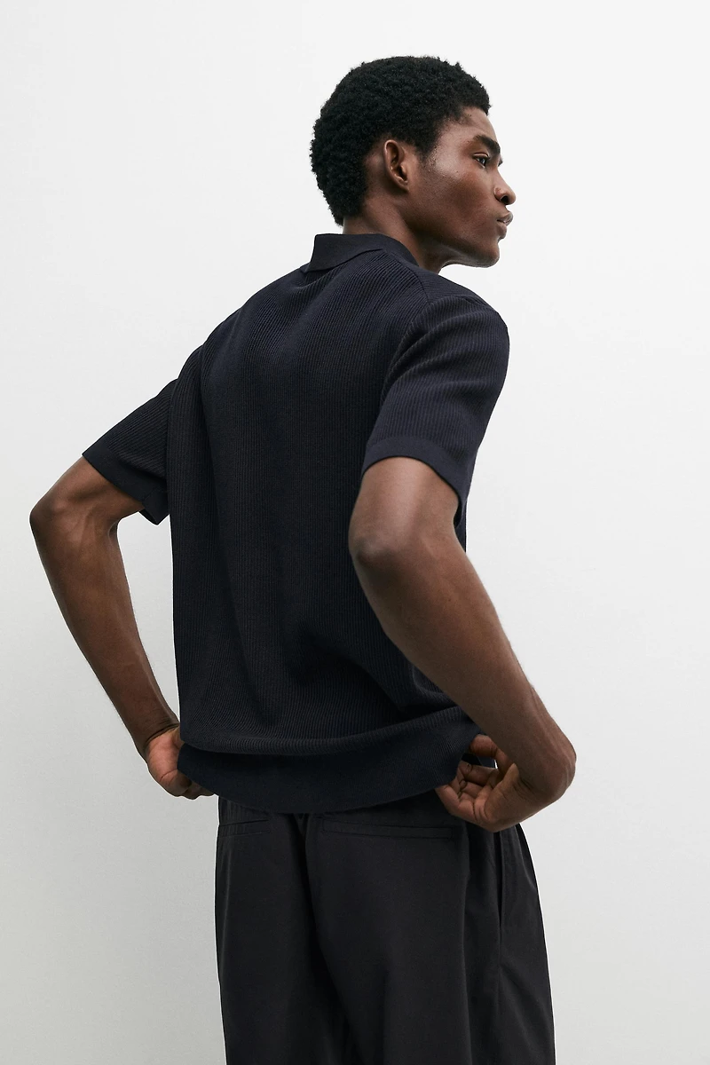 Knit polo sweater with quarter-zip collar