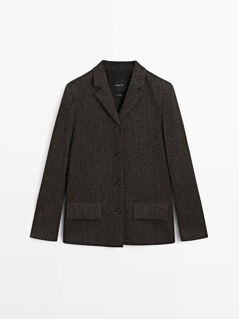 Herringbone wool blend blazer