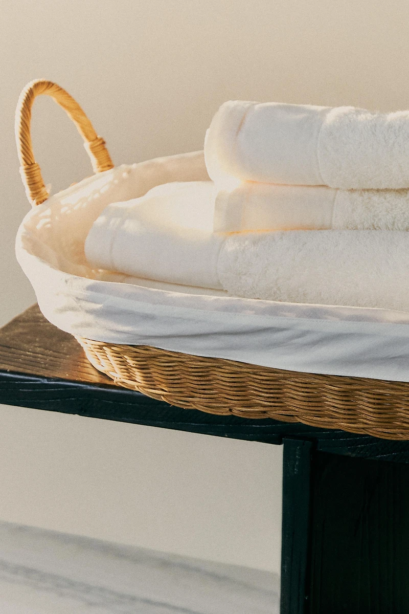 RATTAN AND COTTON IRONING BASKET