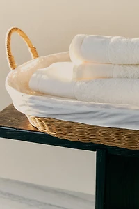 RATTAN AND COTTON IRONING BASKET