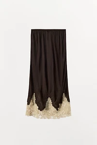100% VISCOSE EMBROIDERED LACE MIDI SKIRT