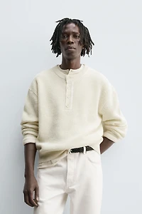 RELAXED FIT BUTTON-NECK SWEATER