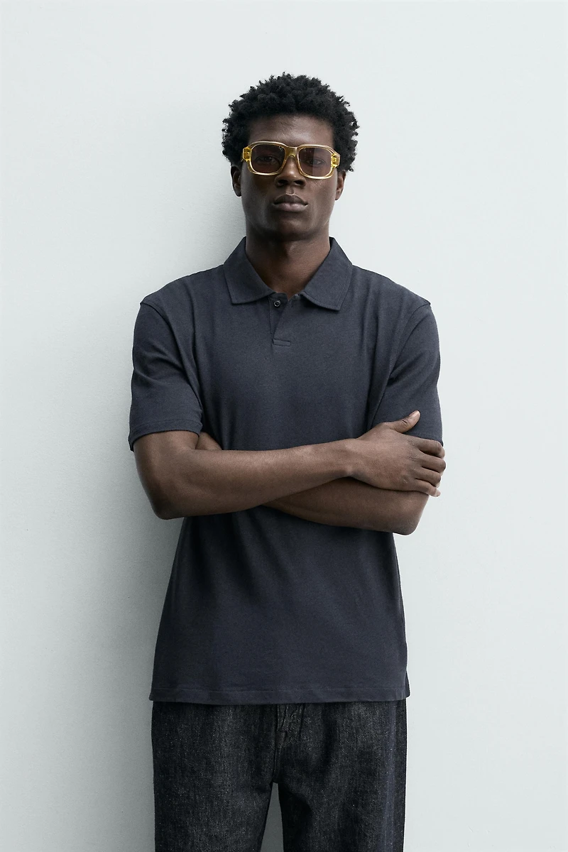 REGULAR FIT COTTON-LINEN POLO