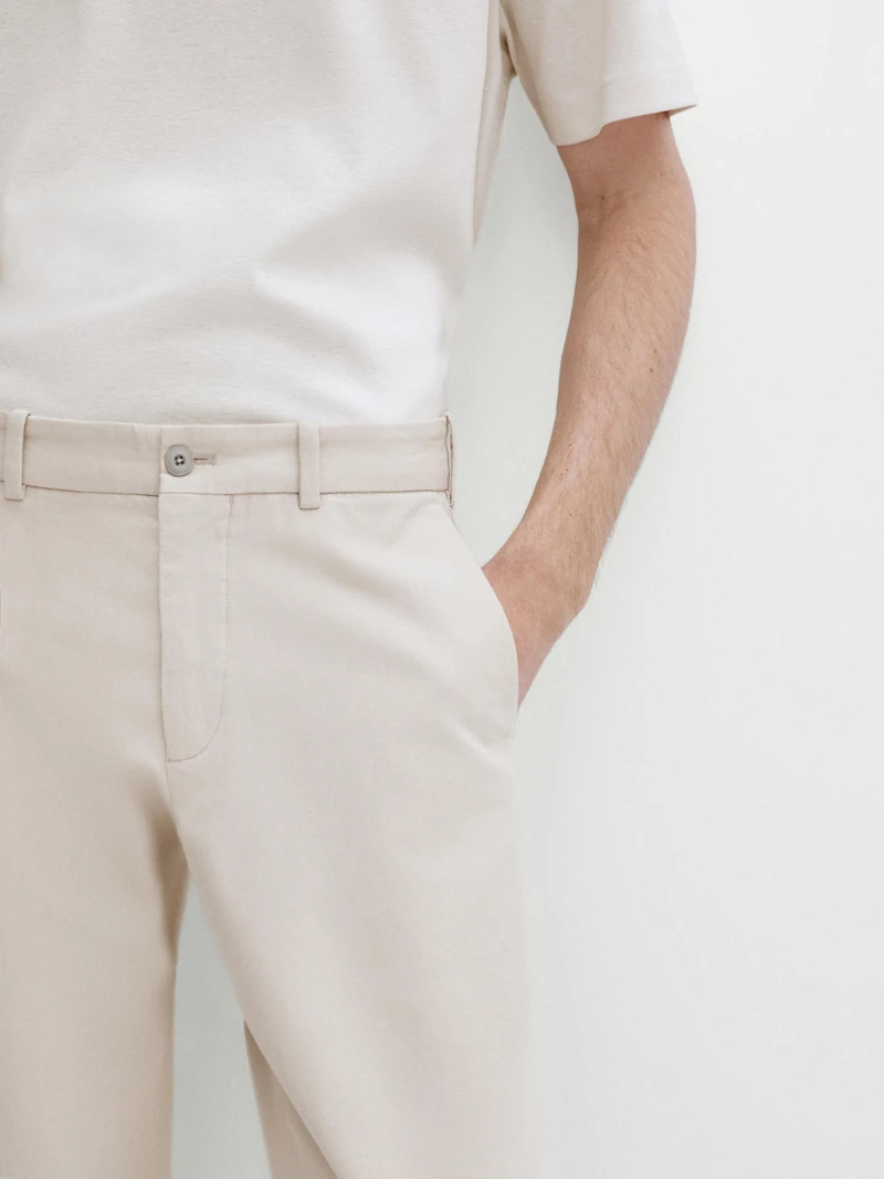 Cotton blend slim fit trousers