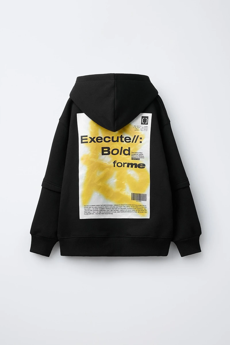 DOUBLE SLEEVE HOODIE SWEATSHIRT WITH LABEL