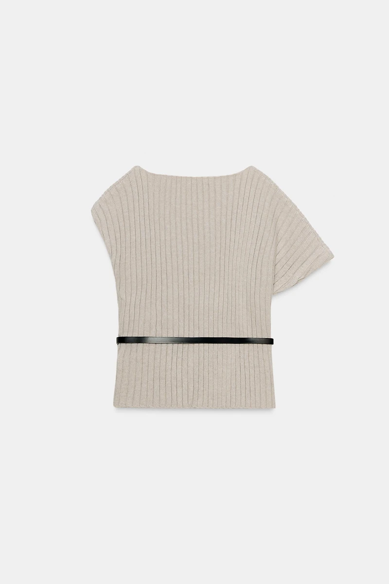 ASYMMETRIC WOOL BLEND BELTED TOP