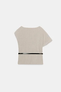 ASYMMETRIC WOOL BLEND BELTED TOP