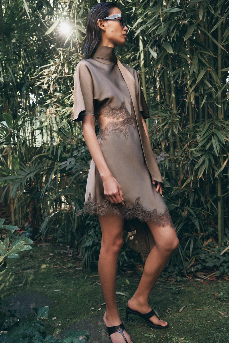 SATIN EFFECT LACE DRESS ZW COLLECTION