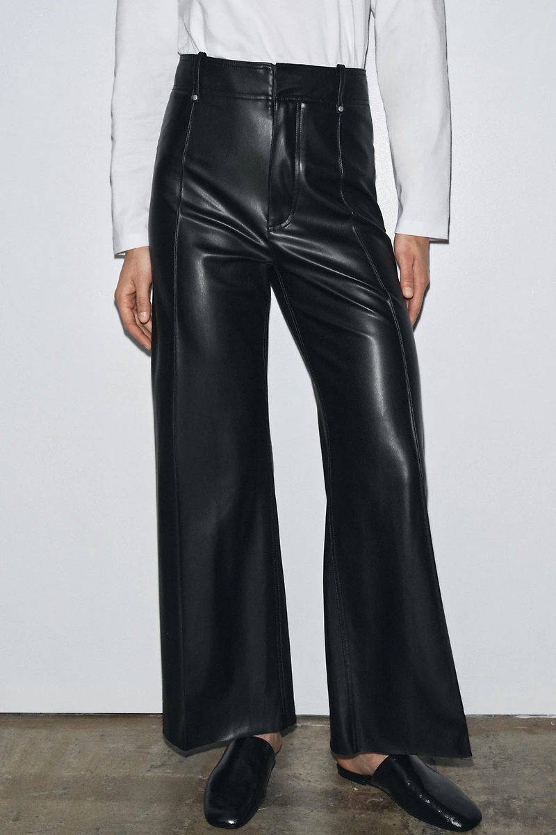 ZW COLLECTION FAUX LEATHER TAILORED WIDE LEG PANTS