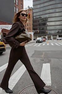 CONTRAST STITCH SEAM FLARE PANTS