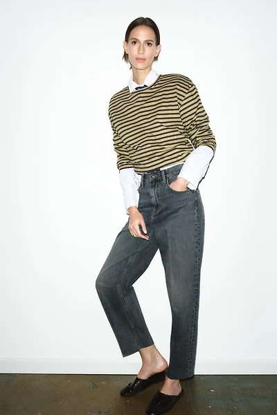 STRIPED COTTON AND LINEN T-SHIRT