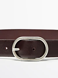 Nappa leather belt with oval buckle